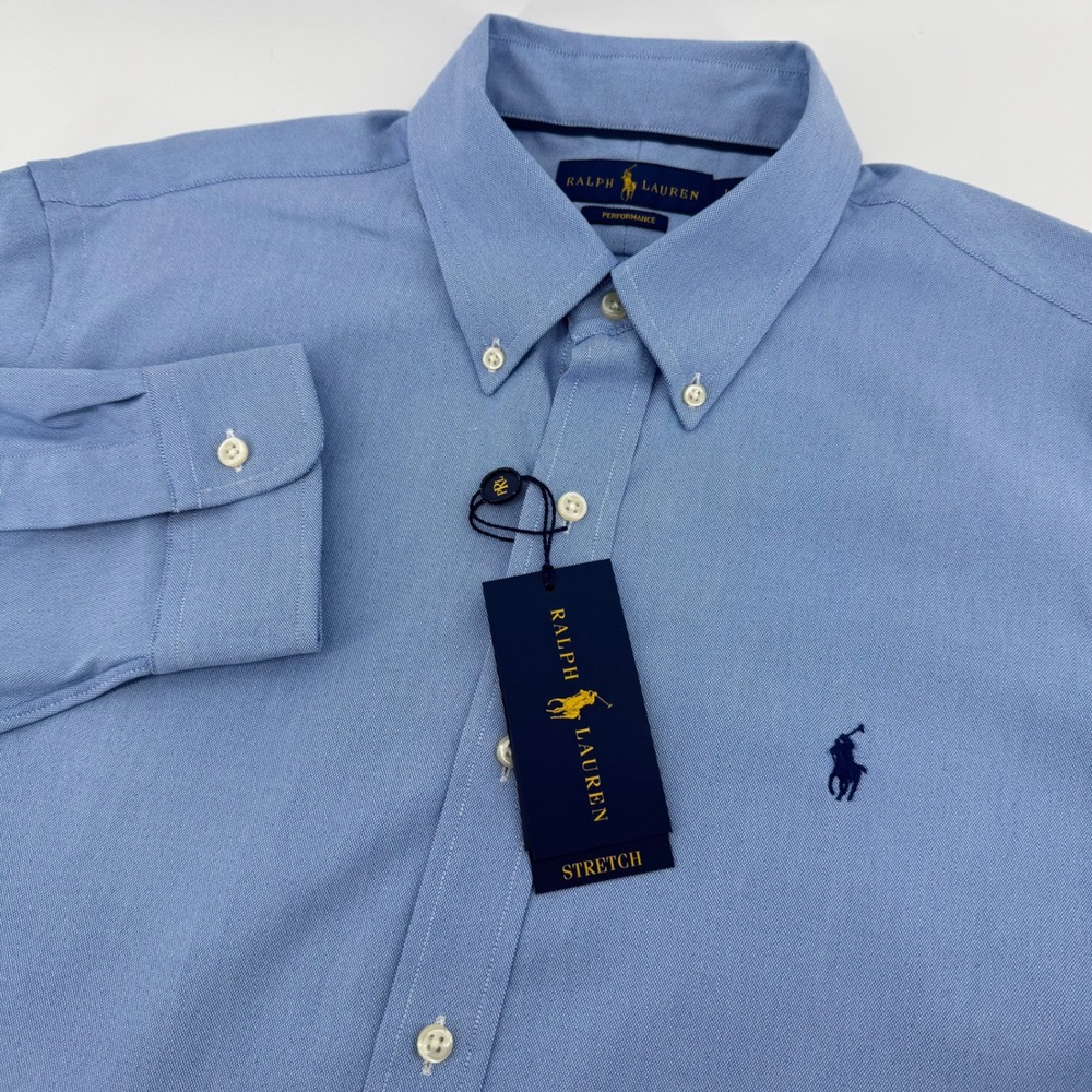 New Ralph Lauren Button Down Mens Large Blue Performance Long Sleeve Shirt